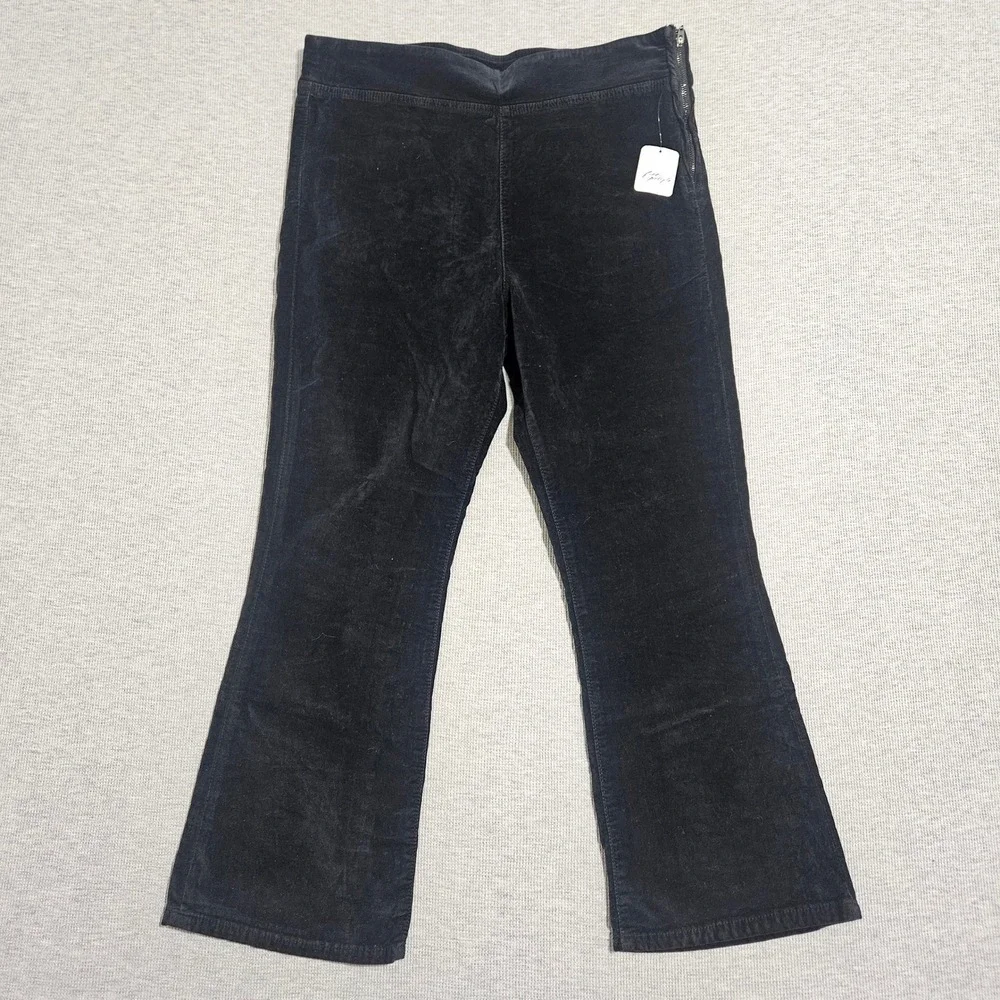 Free‎ People Corduroy Flare Pull On Pants High Rise Side Zip Black Womens L NWT